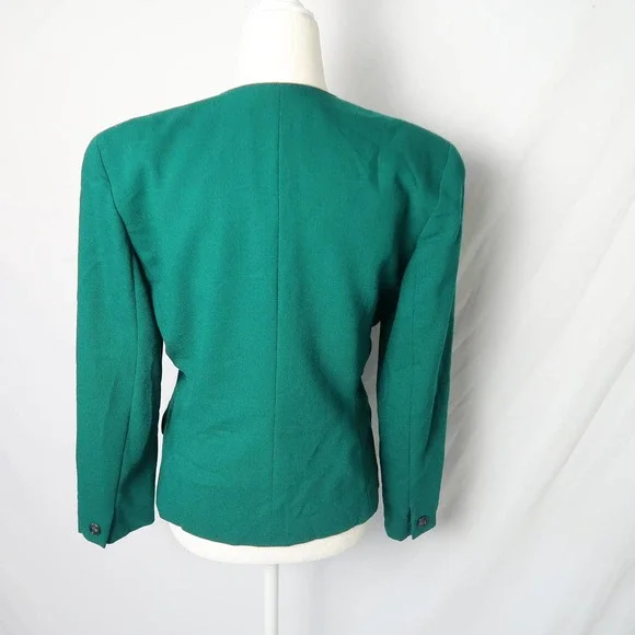 Vintage 80s Anne Klein dark green wool blazer jacket 6P - Picture 4 of 5